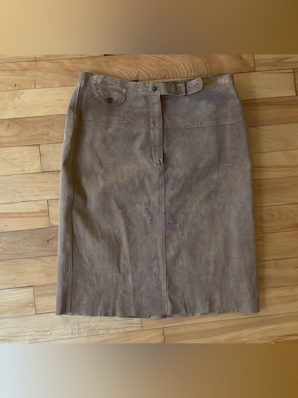 Ralph Lauren Taupe Suede Pencil Skirt with Waist Tab